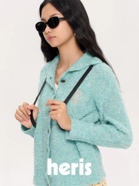 heris/H53105/银色雪人刺绣 粉彩色杂花圈圈纱 慵懒宽松毛衣开衫