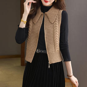 CC 26-9122翻领针织马甲拉链叠穿宽松毛衣背心
