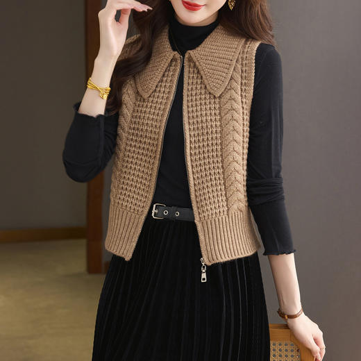 CC 26-9122翻领针织马甲拉链叠穿宽松毛衣背心 商品图0