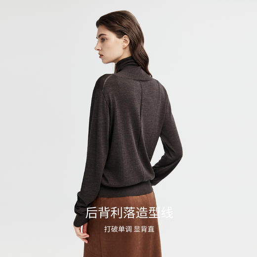 棉仓366635006-120s全羊毛静奢风可机洗毛衣女5秋新品正肩合体高领毛针织衫 商品图0