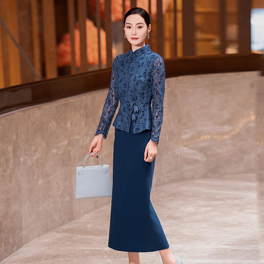 YBY N246新中式套装裙气质蕾丝外套时尚半身裙两件套裙 商品图2
