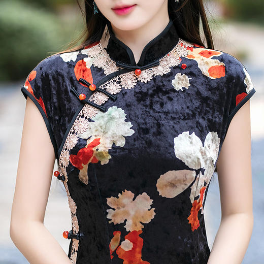 2025新款旗袍印花长款修身复古 商品图2