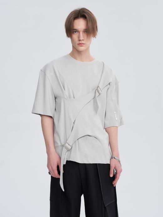 TIWILLTANG启世录“拂铟”复片交迭日字扣T恤纯色小众设计感短袖 商品图1