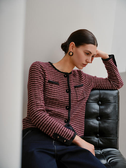 【董璇同款条纹开衫】25年秋冬新品明星同款女士条纹小香风针织开衫外套 商品图3