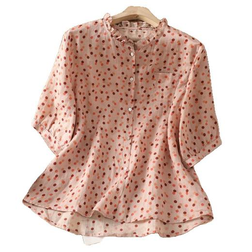 B106-895新款2025简约波点衬衣休闲宽松木耳边立领T恤妈妈衫女 商品图4