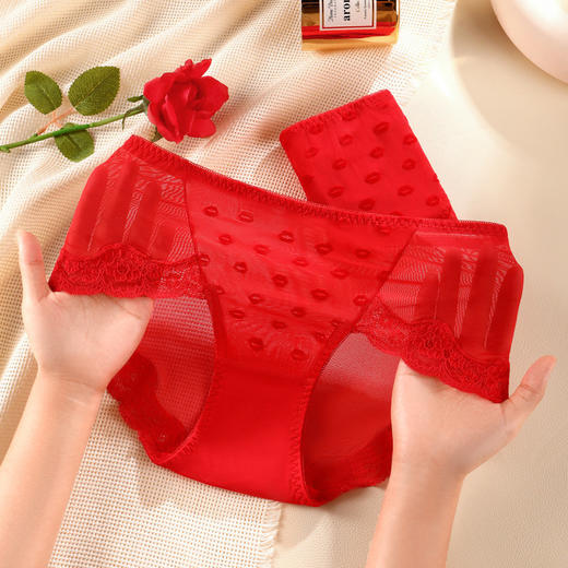 魅丽红唇 2条装(VIP)【性感蕾丝】结婚喜庆新娘鸿运蕾丝女士内裤 商品图7