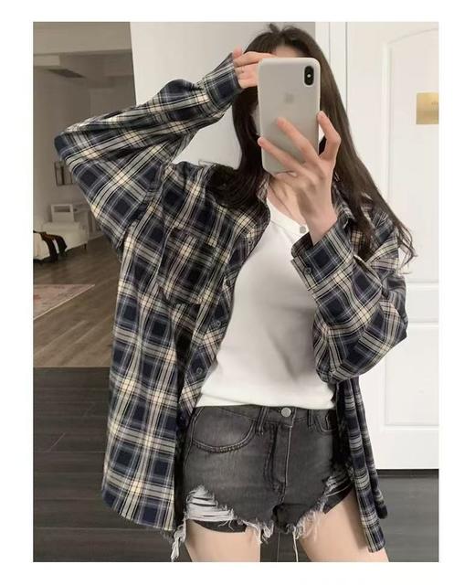 【秋上新】吉妮品牌 001A藏青色格子衬衫-喜出 商品图2