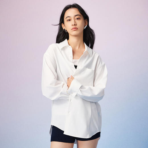 NPC潮牌夏季长袖宽松抖抖无痕衬衫经典男士休闲中性风NP57SH18 商品图3