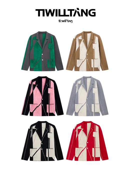 TIWILLTANG启世录"星罗"黑白拼接层次针织西装休闲开衫外套男薄款 商品图4