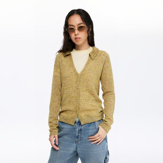 oneup羊驼毛V领修身翻领针织衫 商品图1