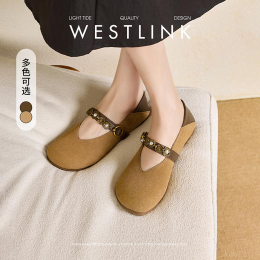 【限时秒杀】西遇复古玛丽珍鞋女新款秋季波西米亚圆头平底单鞋软底勃肯鞋V1857083 商品图0