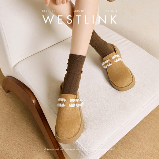 【限时秒杀】西遇厚底勃肯鞋半拖女新款秋季花边一脚蹬懒人鞋增高松糕女鞋V1857082 商品图2
