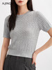 【立体绞花】阿菁娜羊毛圆领短袖麻花套头细闪针织衫F30Q302051 商品缩略图4