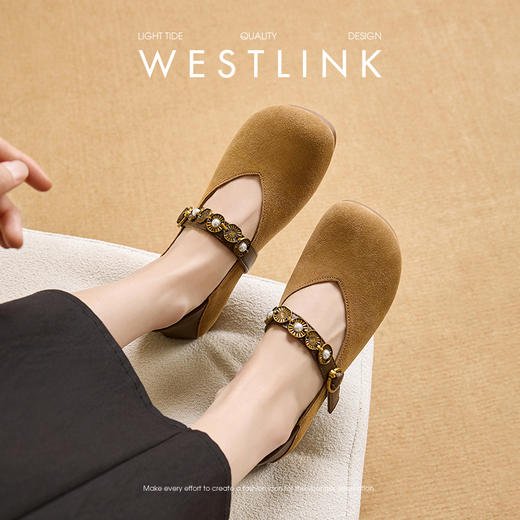 【限时秒杀】西遇复古玛丽珍鞋女新款秋季波西米亚圆头平底单鞋软底勃肯鞋V1857083 商品图2