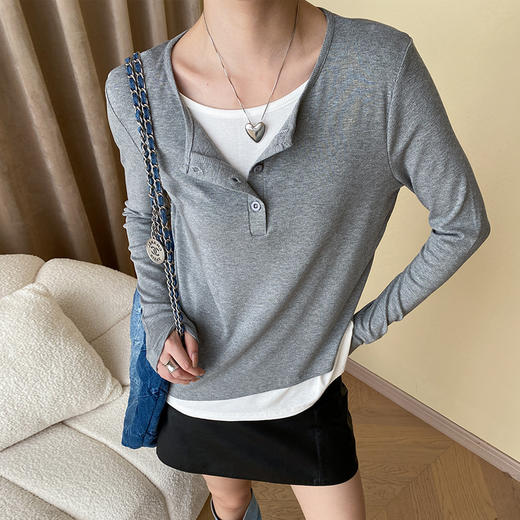 baozro随性假两件长袖品质面料T恤FS-1617 商品图1