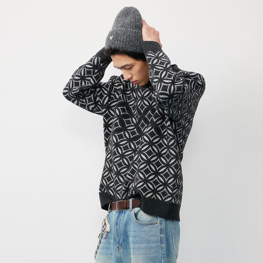 NPC潮牌复古老钱满印【钱币元宝】针织毛衣圆领财神系列新NP57SW58 商品图3