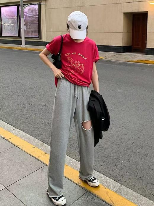 11.11直降到底！！【秋上新】卫裤系列灰色破洞卷边毛圈加长款卫裤-喜出 商品图2