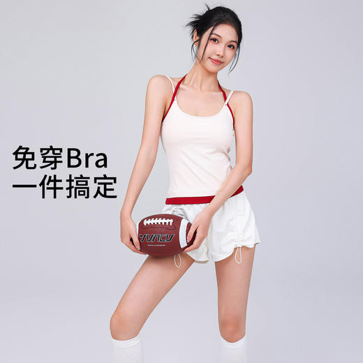 【限时秒】YOGACODE【火树银花系列】撞色挂脖瑜伽背心女固定杯遮副乳吊带运动内衣V型领内搭健身上衣DWC125614 商品图2