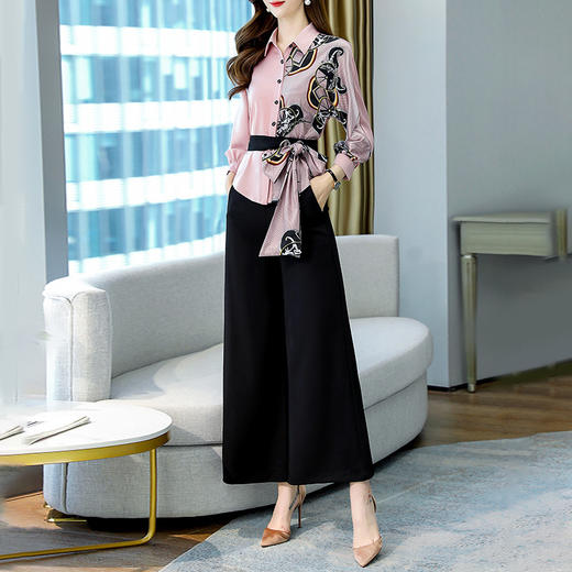 WHA2219大气阔腿裤套装女2025秋季新款时尚典雅气质名媛风两件套裤 商品图2