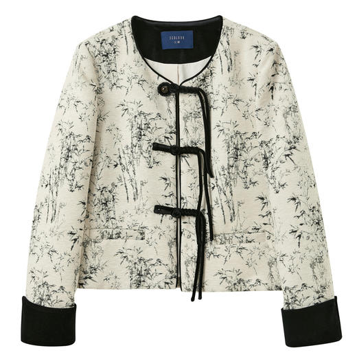 【社群秒杀】三彩【竹摇清影】2025冬季新款蓄热保暖棉外套提花圆领盘扣开衫C 商品图4