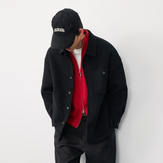 NPC潮牌100%绵羊毛口袋衬衫毛呢外套男落肩翻领挺阔秋冬NP57WC42 商品图3