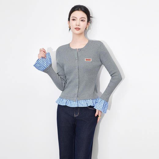 「高货wl」全新升级【铂金会员220/天猫299/差价79】(02737)洛诗琳复古格纹花边天丝混纺针织衫2025秋季气质显瘦开衫 商品图1
