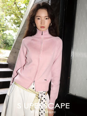 素舶 羊毛亚麻天然杂点调温抗菌插肩袖显瘦高领双头拉链针织开衫