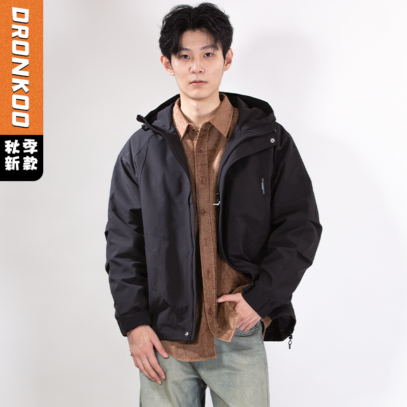DRONKOO 2025 连帽左上侧唛门襟金属扣基础款中厚夹克