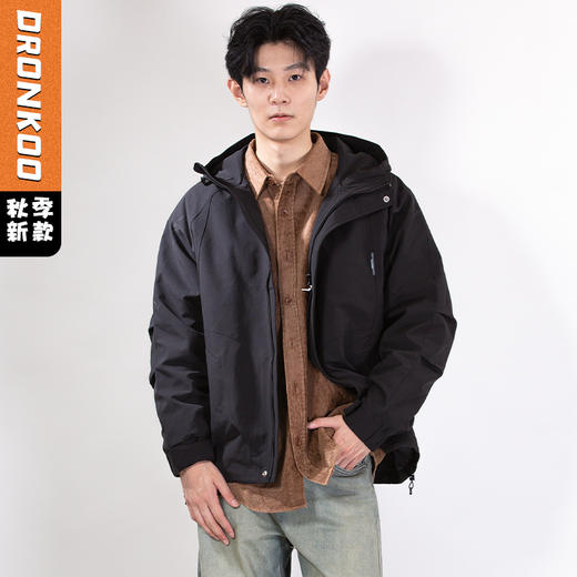 DRONKOO 2025 连帽左上侧唛门襟金属扣基础款中厚夹克 商品图0