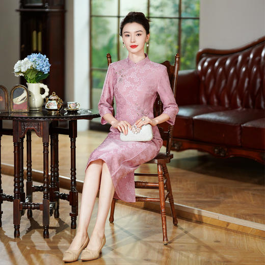 2025秋新礼服 粉色蕾丝旗袍婚庆礼服喜婆婆连衣裙TQ59 商品图1