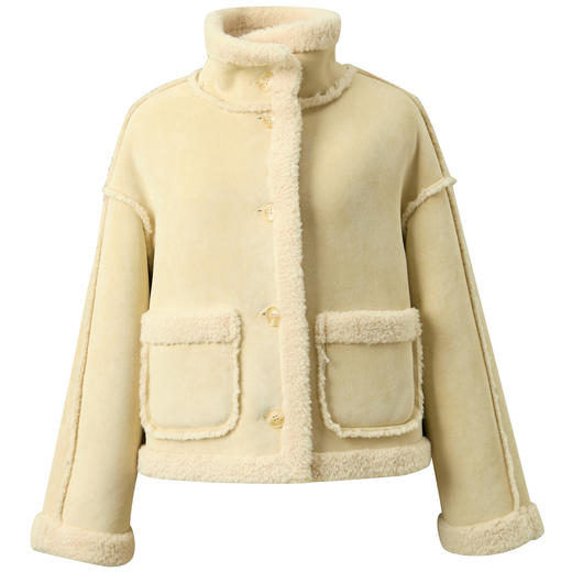 三彩2025冬季新款仿麂皮环保皮草毛毛外套立领宽松休闲保暖M 商品图4