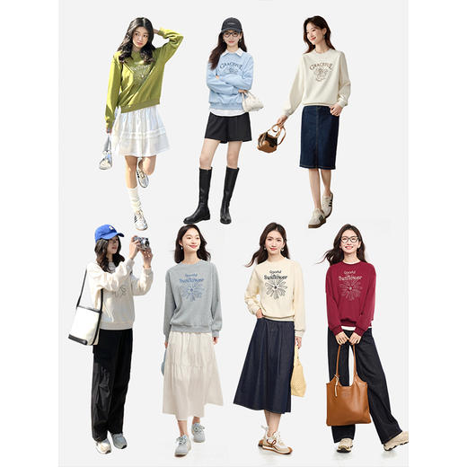 【周四狂欢价】熙世界小雏菊刺绣卫衣女慵懒风2025秋季新款休闲宽松圆领套头上衣 商品图2