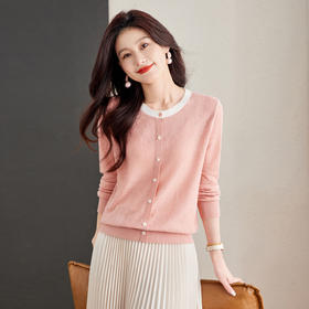 圆领拼色针织衫，洋气减龄小个子休闲毛衣打底上衣CC-16-9511