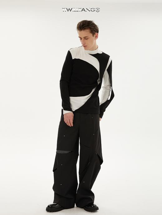 TIWILLTANG启世录 SETS 结构层次精梳棉黑白长袖T恤 商品图2