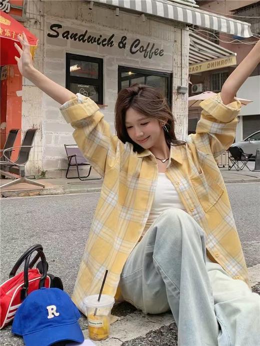 【秋上新】吉妮品牌 049A浅黄格子秋季衬衫-喜出 商品图3