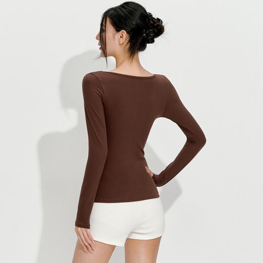 【限时秒】YOGACODE【火树银花系列】裸感高弹长袖瑜伽服上衣修身显瘦性感大领口运动上衣女DWT125581 商品图1