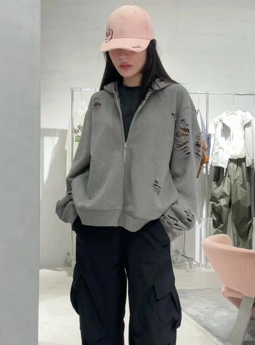 中性款印花破洞连帽卫衣外套001 商品图4