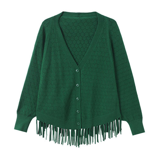 CC 10-6600流苏毛衣外套洋气针织开衫显瘦遮肉大码蝙蝠衫 商品图4