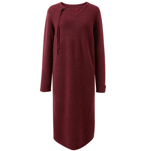 三彩【明日落红】2025冬季新款针织裙V领宽松开叉长裙C 商品图4