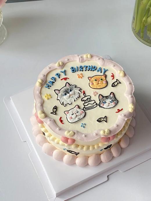 喵喵爱吃鱼喵星人小动物手绘蛋糕-低糖处理无添加 商品图0