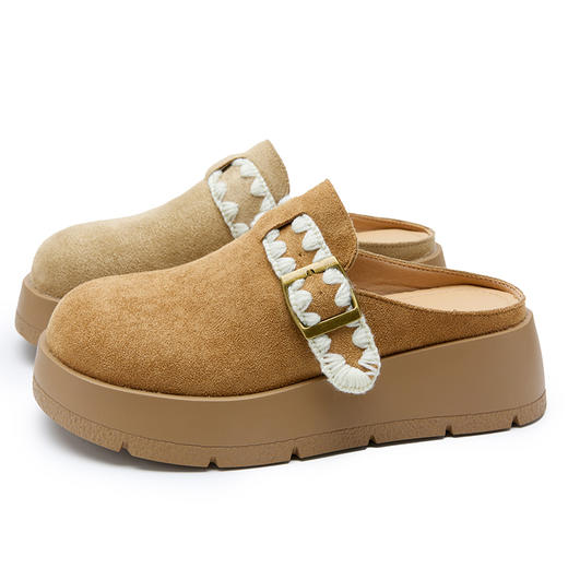 【限时秒杀】西遇厚底勃肯鞋半拖女新款秋季花边一脚蹬懒人鞋增高松糕女鞋V1857082 商品图4