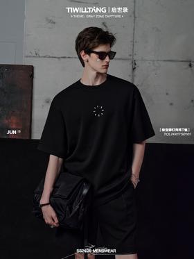 TIWILLTANG启世录“菱烬型制”梭型铆钉列阵T恤圆领短袖男