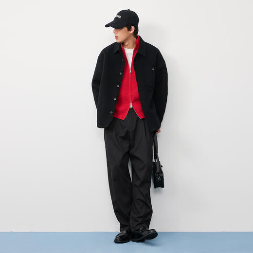 NPC潮牌100%绵羊毛口袋衬衫毛呢外套男落肩翻领挺阔秋冬NP57WC42 商品图1