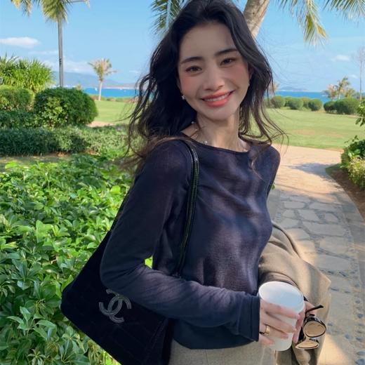 【萌咚爱 秋季圆领打底衫】一字领设计 显瘦收腰T恤 纯色百搭长袖衫 商品图1