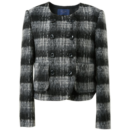 三彩2025冬季新款格纹毛呢外套复古轻奢双排扣短款宽松大衣S 商品图4