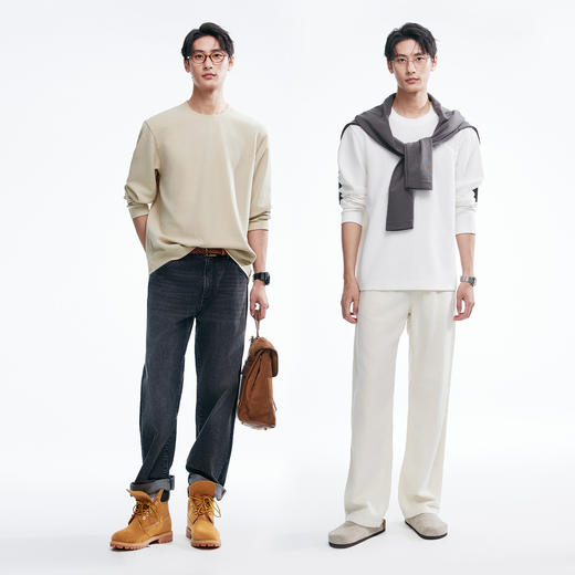 棉仓366801004-微宽松华夫格肌理长袖T恤男 秋季重磅男士打底衫体恤可外穿 商品图3