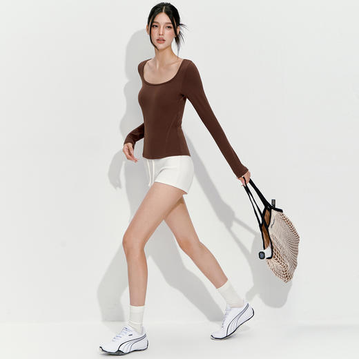 【限时秒】YOGACODE【火树银花系列】裸感高弹长袖瑜伽服上衣修身显瘦性感大领口运动上衣女DWT125581 商品图4