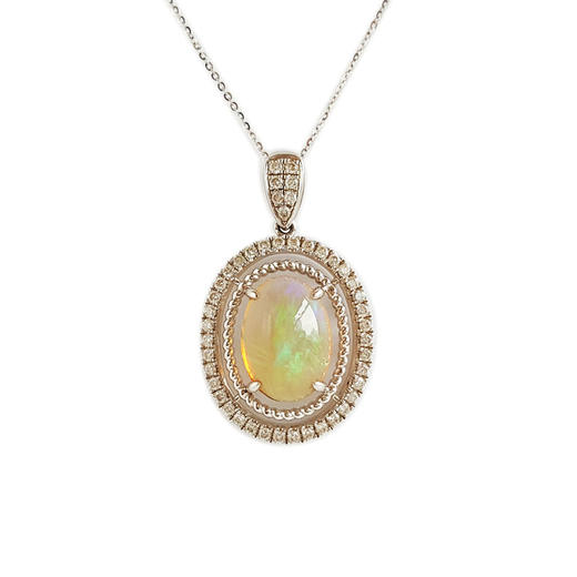 【天然正品】AU750白金豪镶钻镶天然强变彩4.26克拉欧泊（希望、平安）吊坠项链290825NJS09 现售价：6880 商品图0