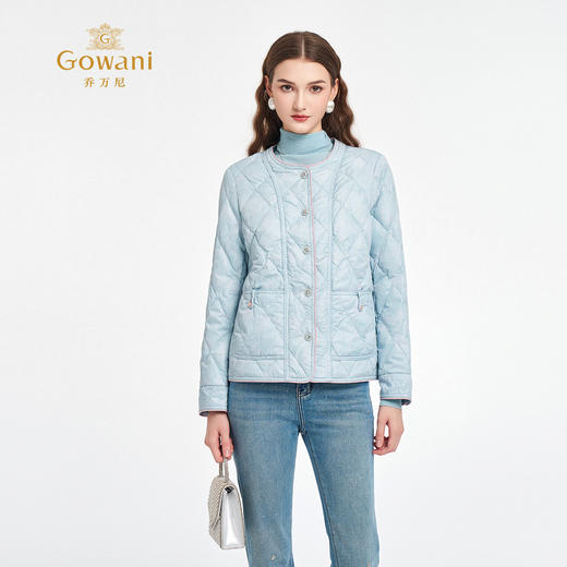 乔万尼2025新品轻盈感新中式缎面提花小香风短款羽绒服ED1T903 商品图2