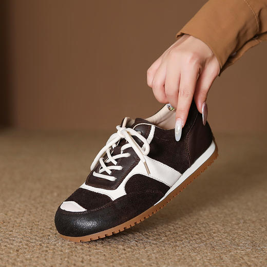 FR 85095韩版复古真皮德训鞋拼色芭蕾搭扣阿甘鞋 商品图1